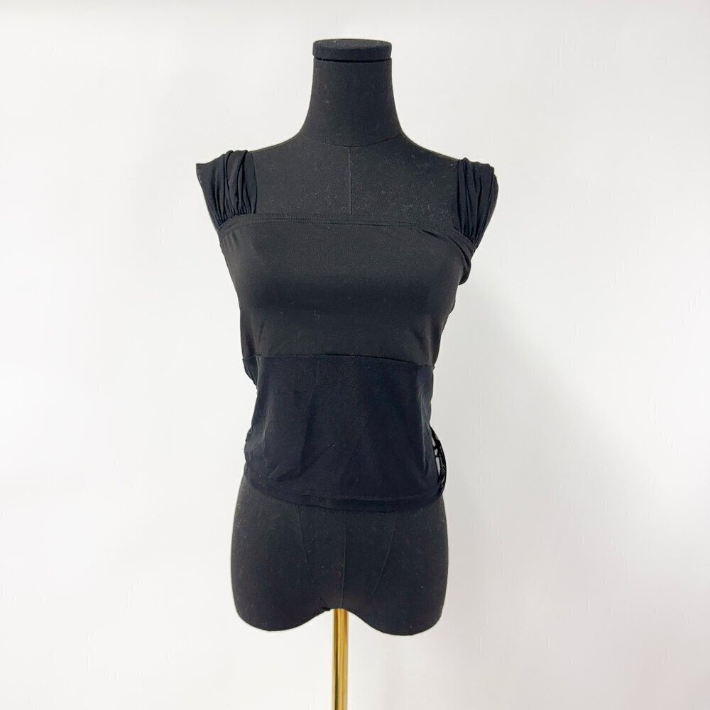BLACK STRETCH LACE TANK TOP
